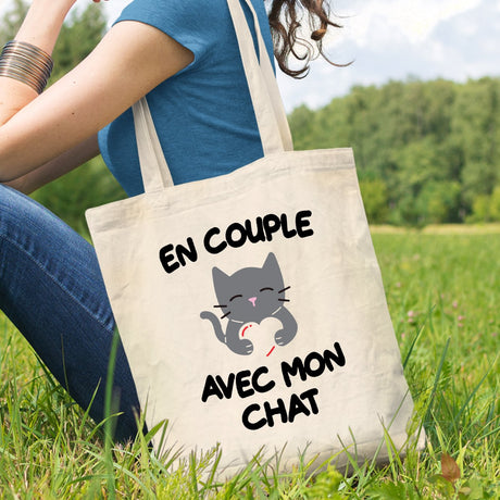 Tote bag En couple avec mon chat Blanc