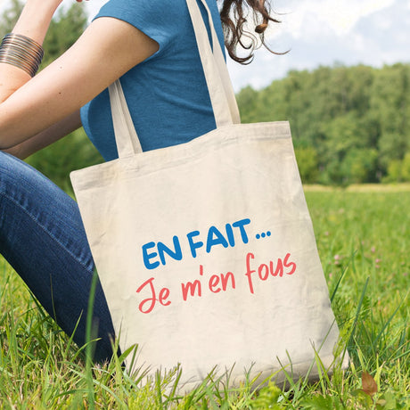 Tote bag En fait je m'en fous Beige