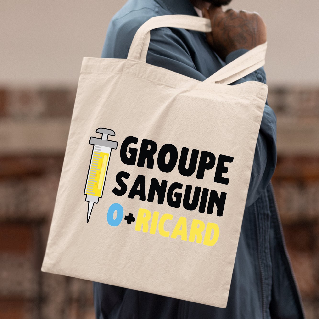 Tote bag Groupe sanguin O + Ricard Blanc