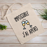 Tote bag Impossible j'ai apéro Blanc