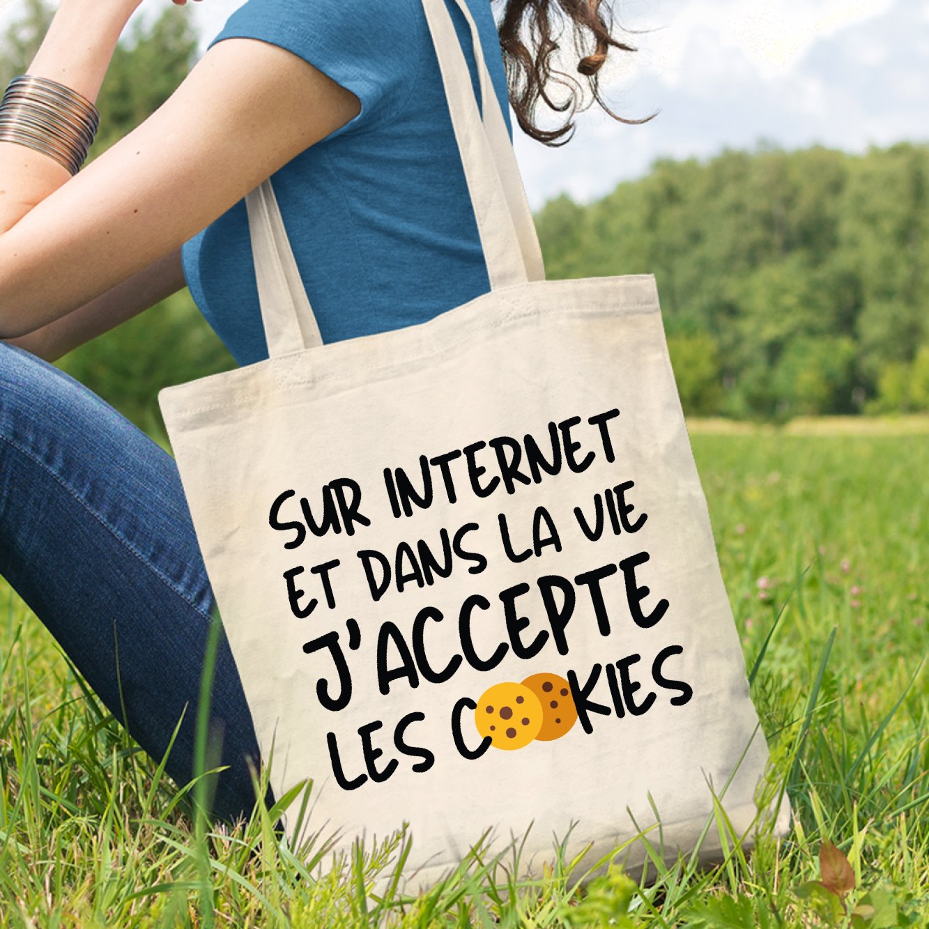 Tote bag J'accepte les cookies Blanc