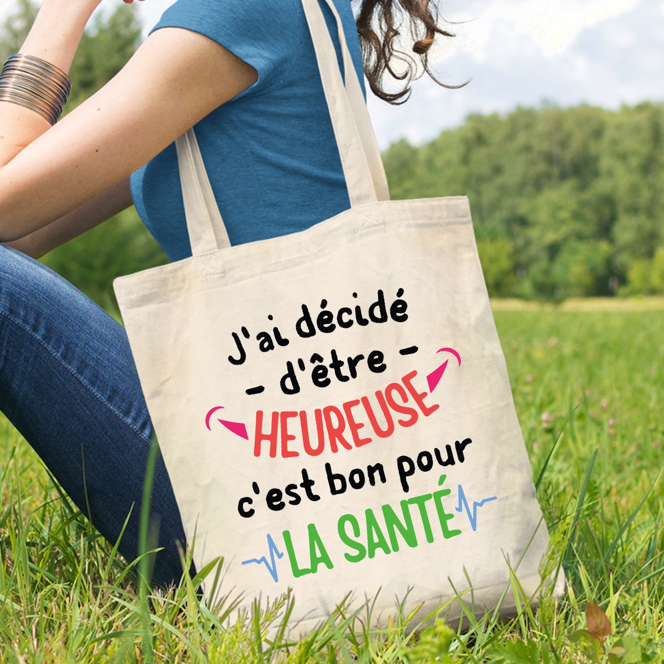 Tote bag J'ai décidé d'être heureuse Beige