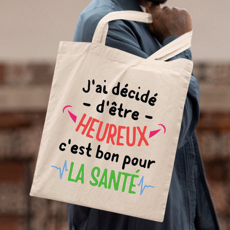 Tote bag J'ai décidé d'être heureux Beige