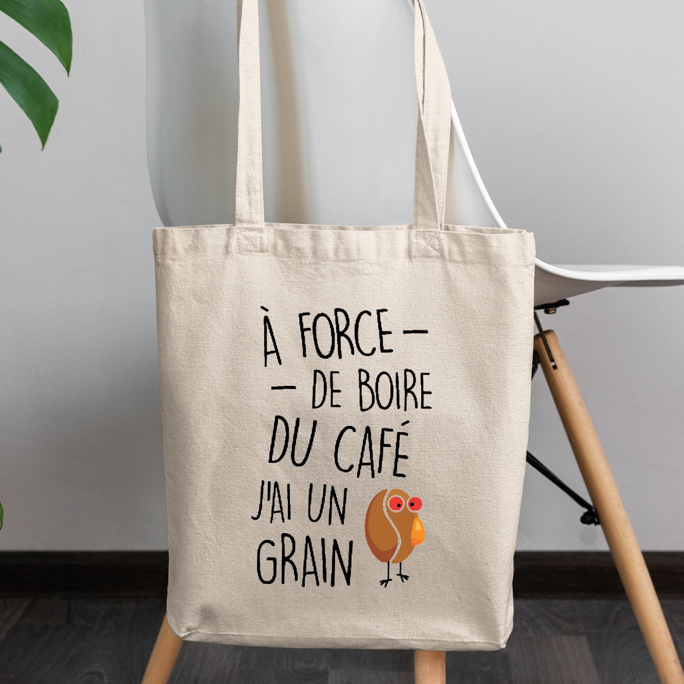 Tote bag J'ai un grain de café Beige