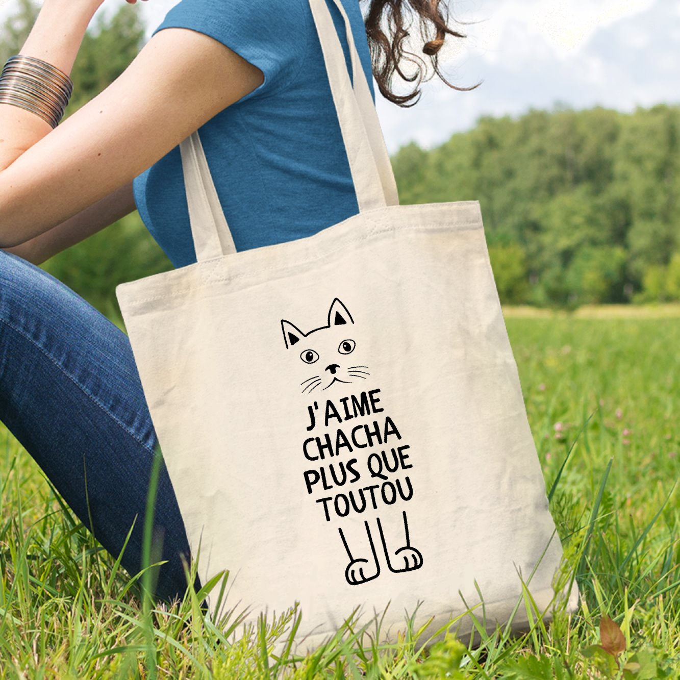 Tote bag J'aime chacha plus que toutou Blanc