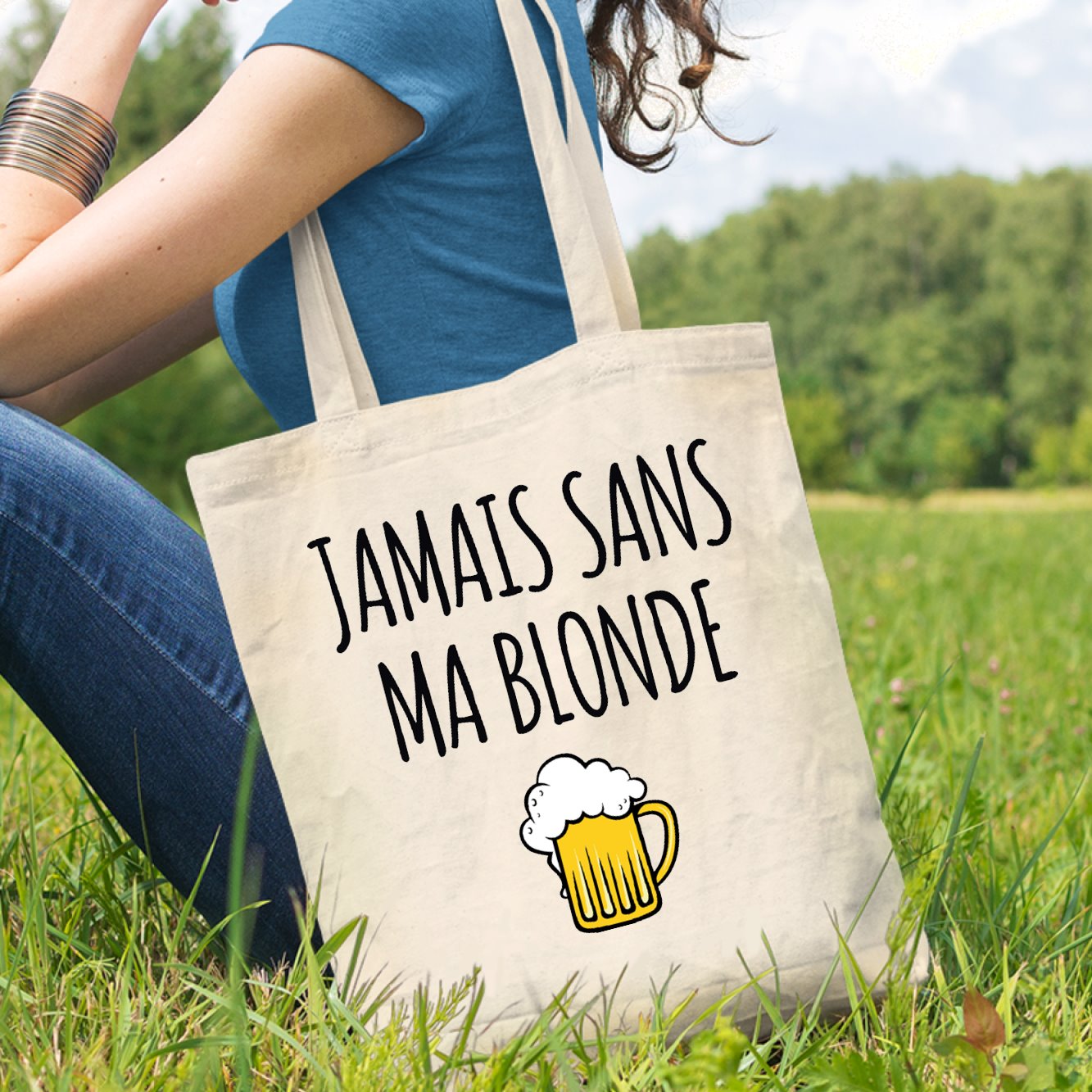 Tote bag Jamais sans ma blonde Blanc