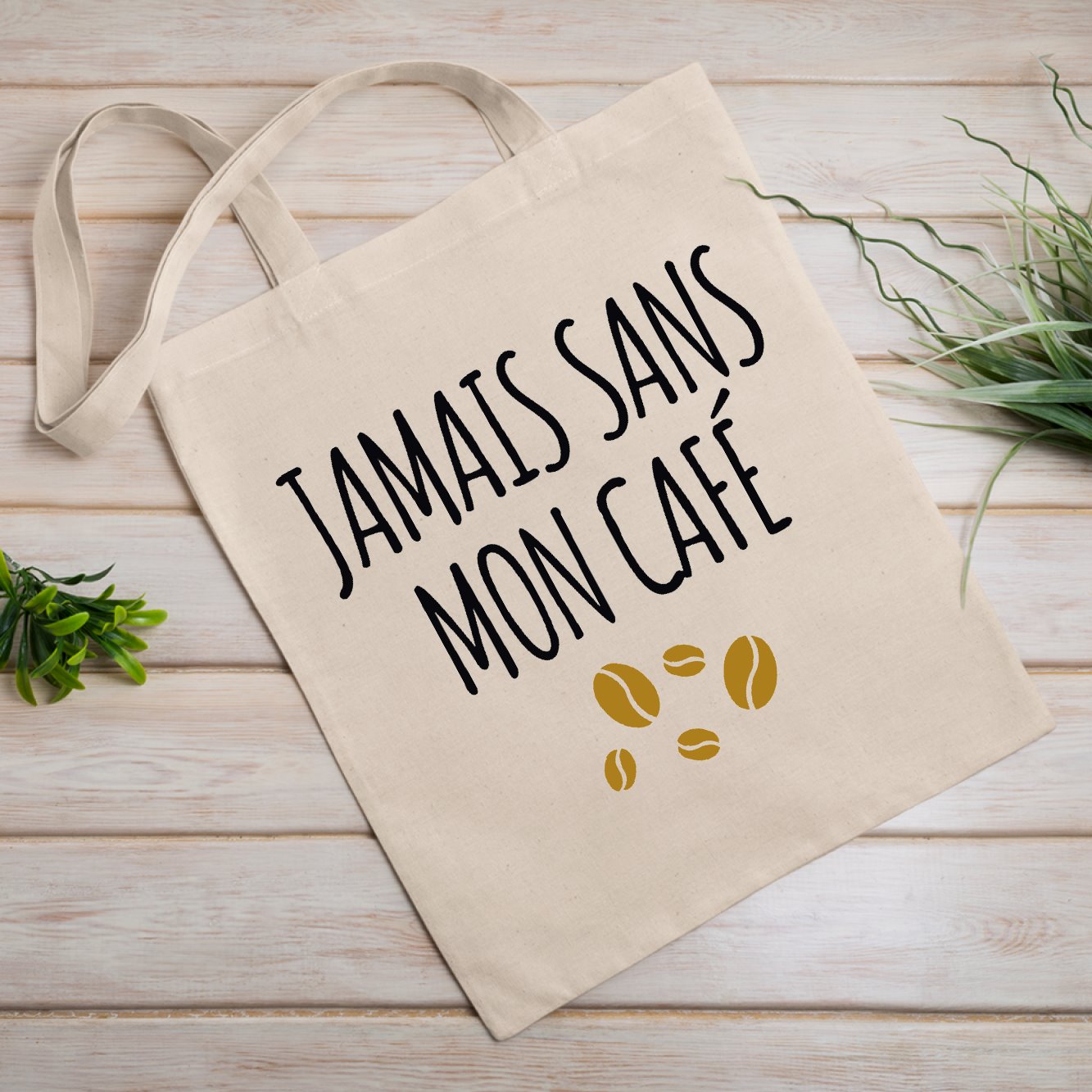 Tote bag Jamais sans mon café Blanc