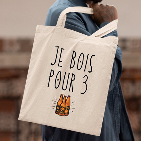 Tote bag Je bois pour 3 Blanc