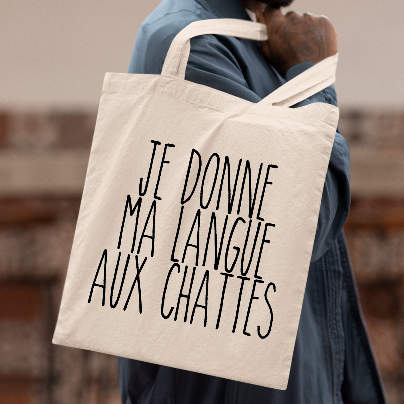 Tote bag Je donne ma langue aux chattes Blanc