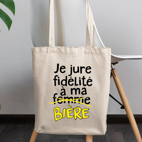 Tote bag Je jure fidélité à ma bière Blanc