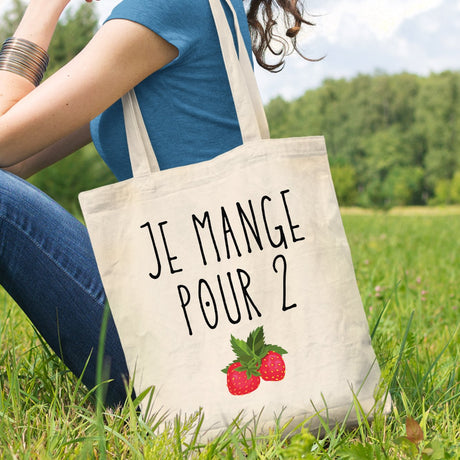 Tote bag Je mange pour 2 Blanc