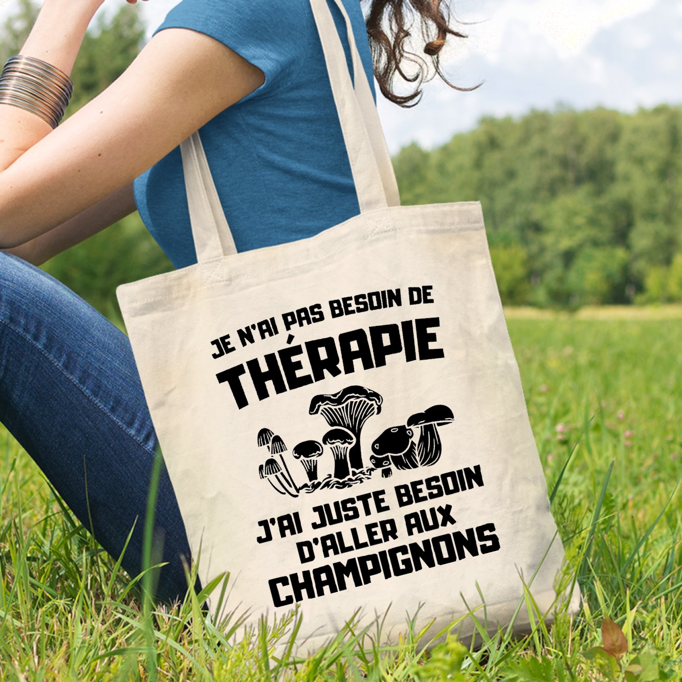 Tote bag Je n'ai pas besoin de thérapie juste de champignons Blanc