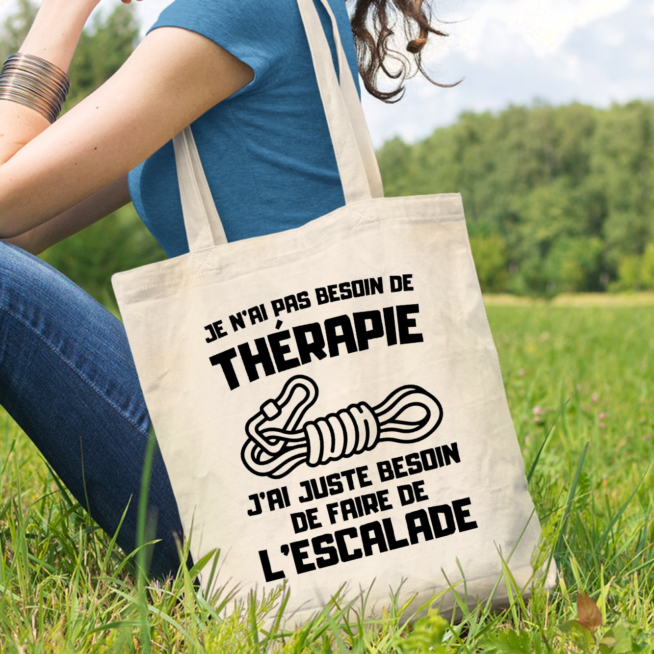 Tote bag Je n'ai pas besoin de thérapie juste d'escalade Blanc