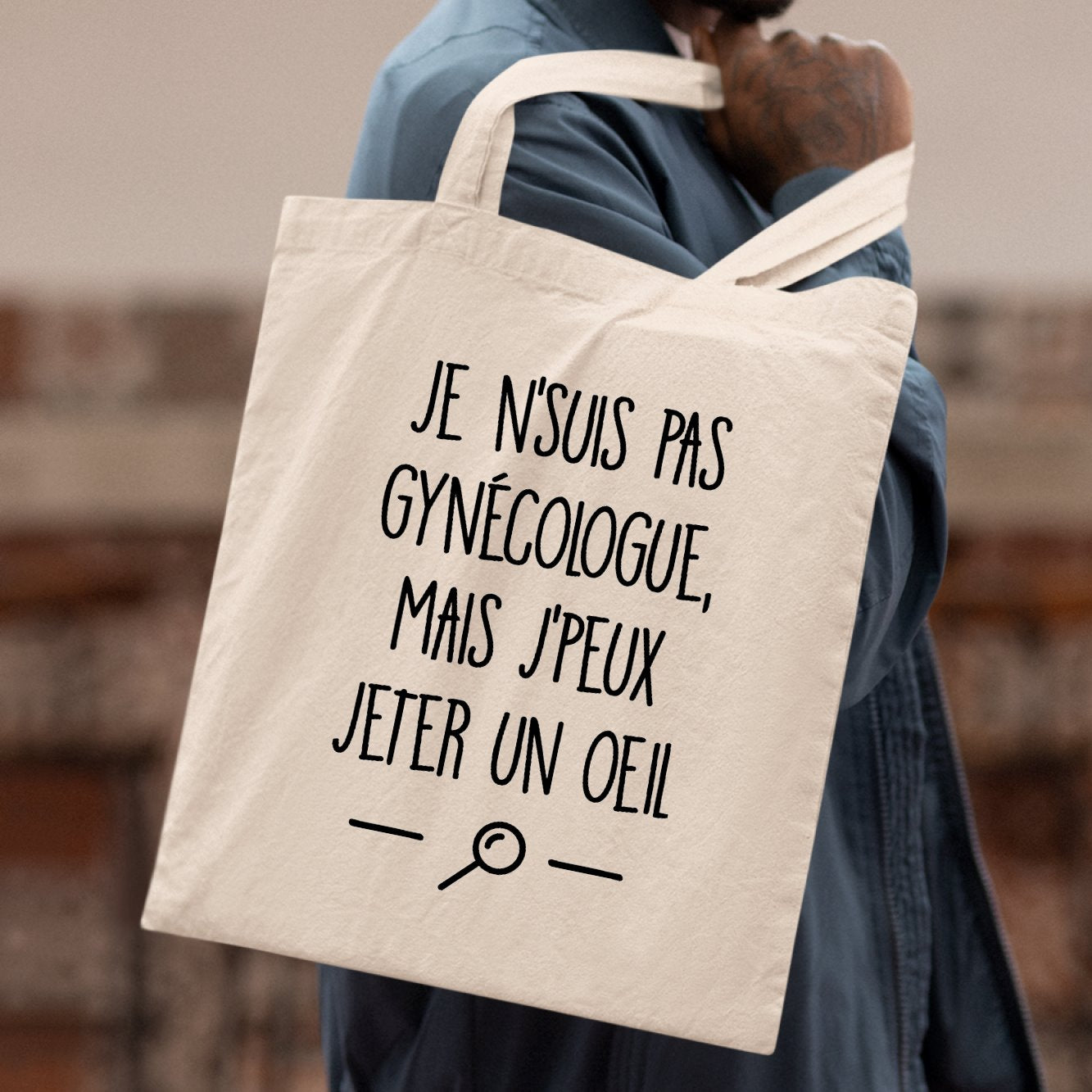 Tote bag Je ne suis pas gynécologue Beige