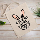 Tote bag Je pose des lapins Blanc