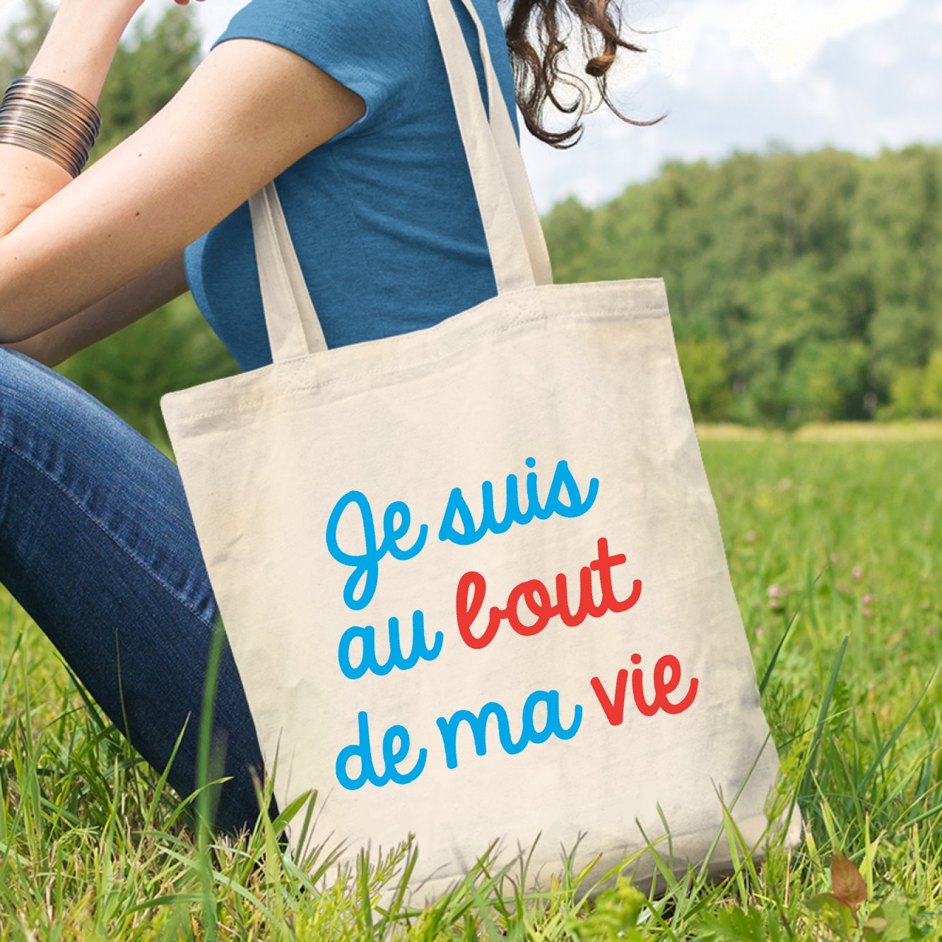 Tote bag Je suis au bout de ma vie Beige