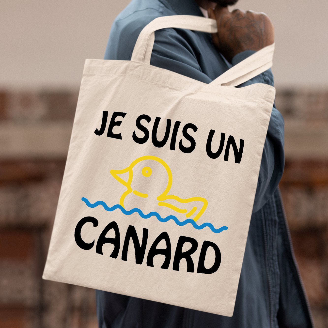 Tote bag Je suis un canard Beige