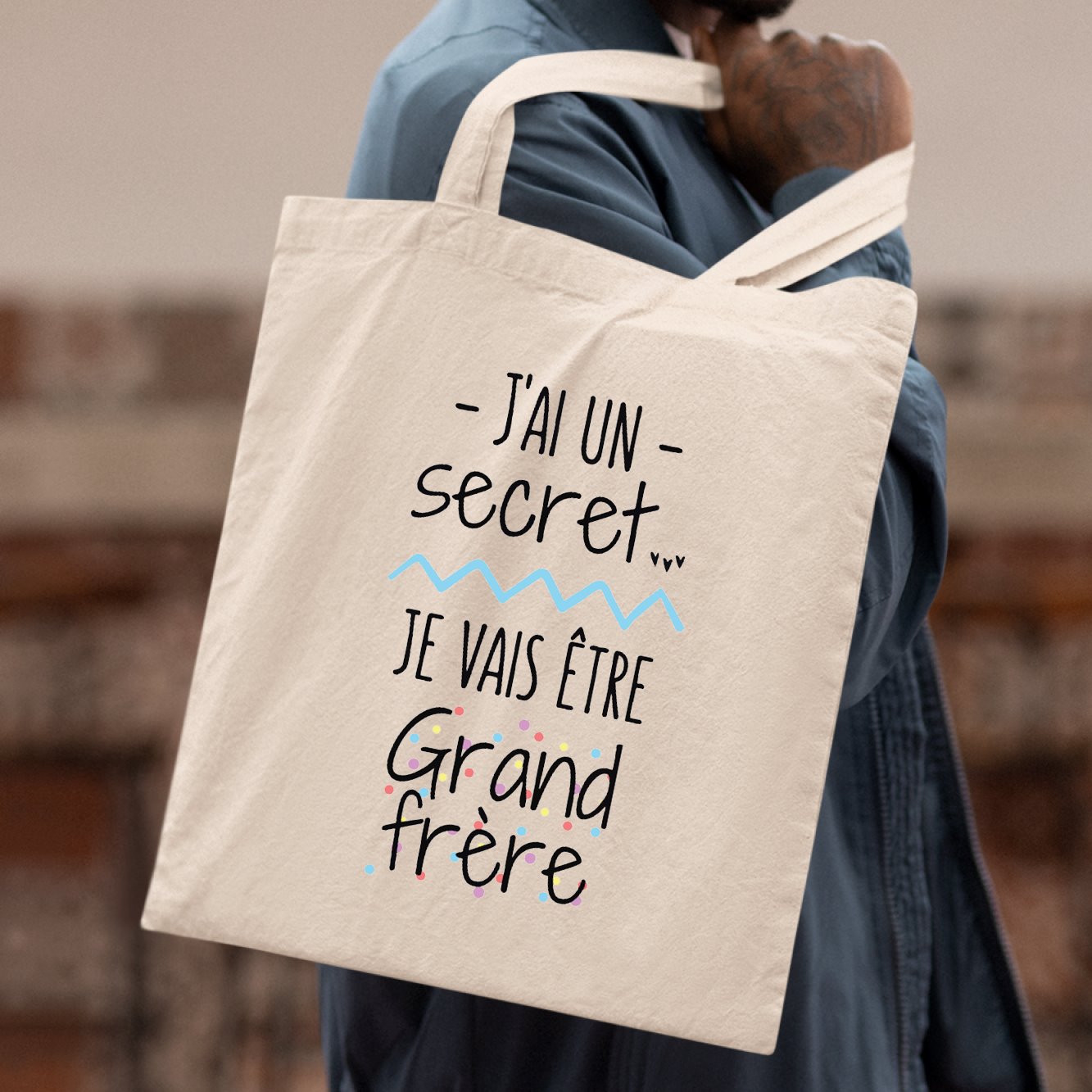 Tote bag Je vais être grand frère Beige