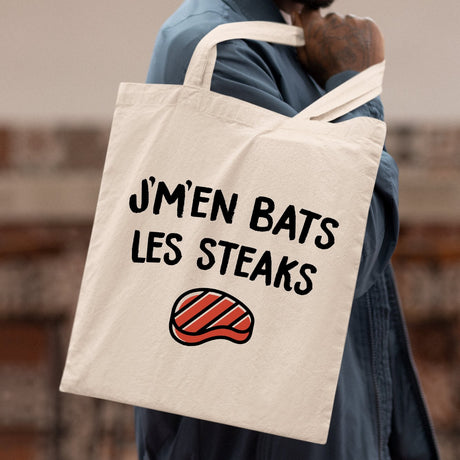 Tote bag J'm'en bats les steaks Beige