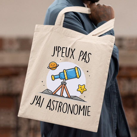 Tote bag J'peux pas j'ai astronomie Blanc