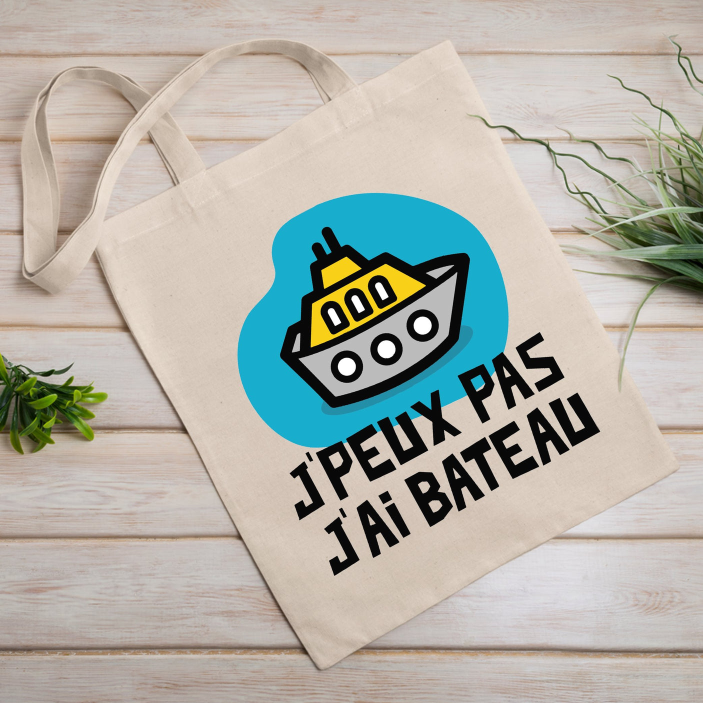 Tote bag J'peux pas j'ai bateau Beige