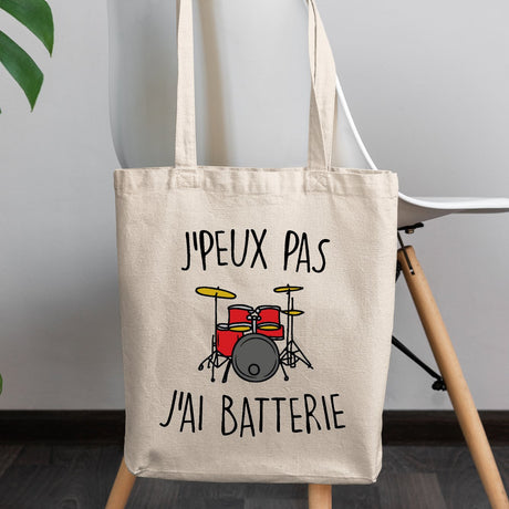 Tote bag J'peux pas j'ai batterie Beige