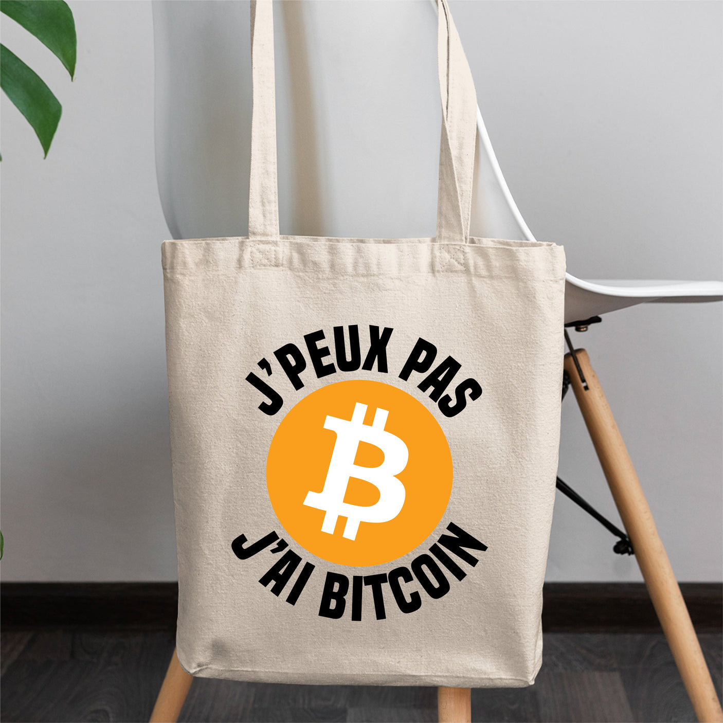 Tote bag J'peux pas j'ai Bitcoin Blanc