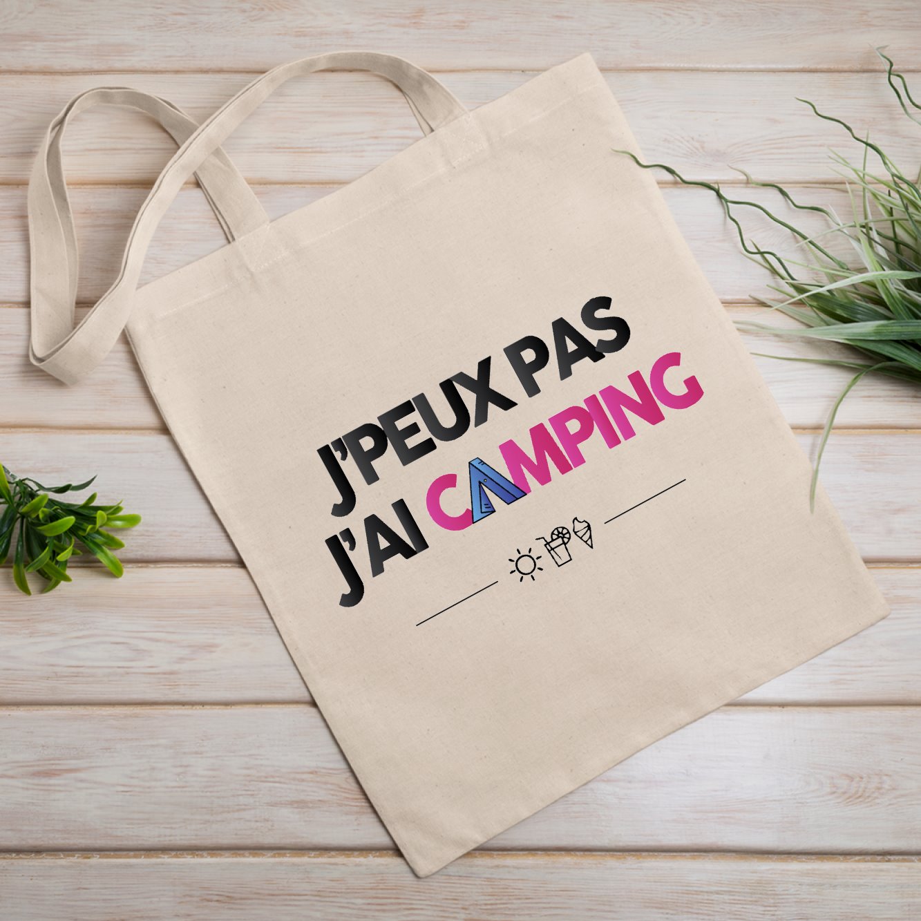 Tote bag J'peux pas j'ai camping Beige