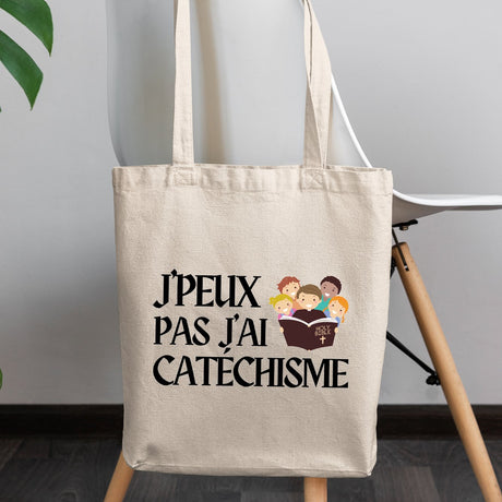 Tote bag J'peux pas j'ai catéchisme Beige