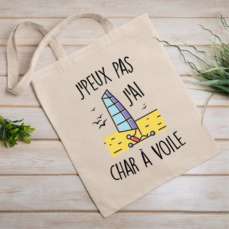 Tote bag J'peux pas j'ai char à voile Beige