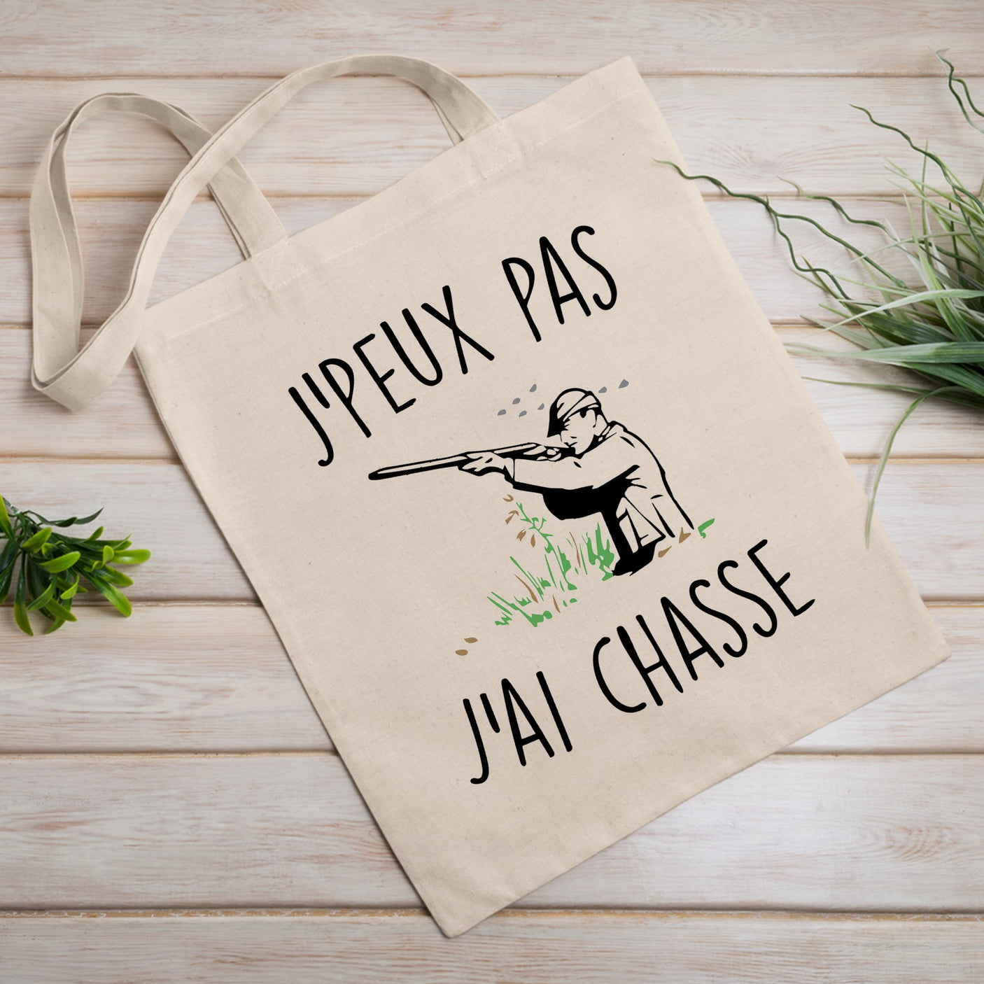 Tote bag J'peux pas j'ai chasse Blanc