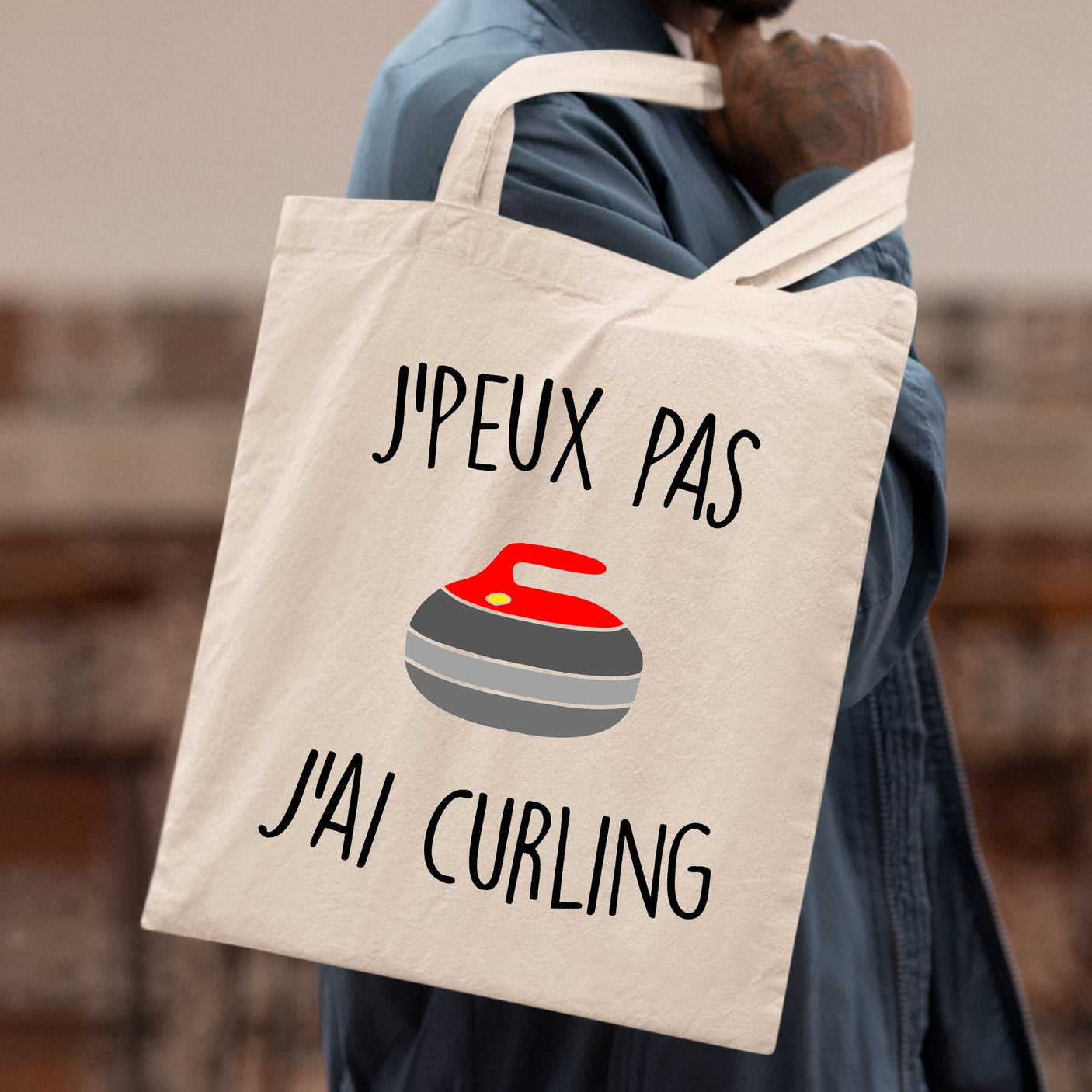 Tote bag J'peux pas j'ai curling Blanc