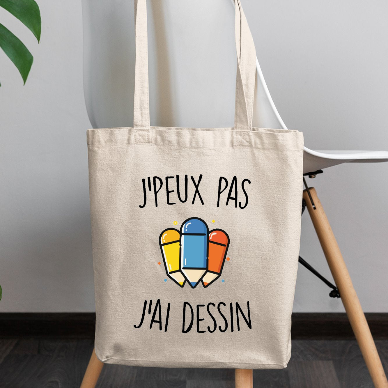 Tote bag J'peux pas j'ai dessin Beige