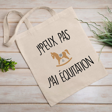 Tote bag J'peux pas j'ai équitation Blanc