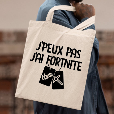 Tote bag J'peux pas j'ai Fortnite Blanc