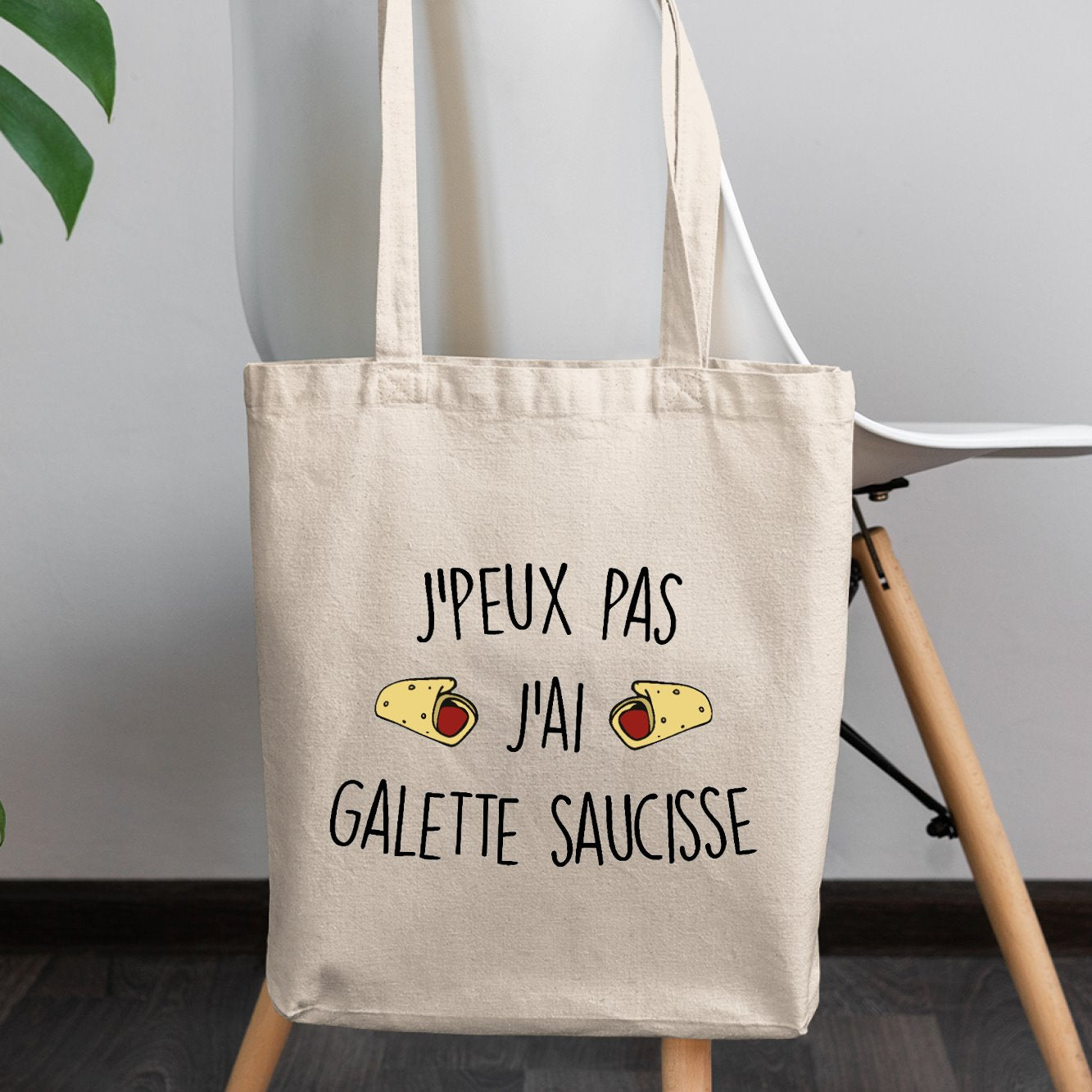 Tote bag J'peux pas j'ai galette saucisse Blanc