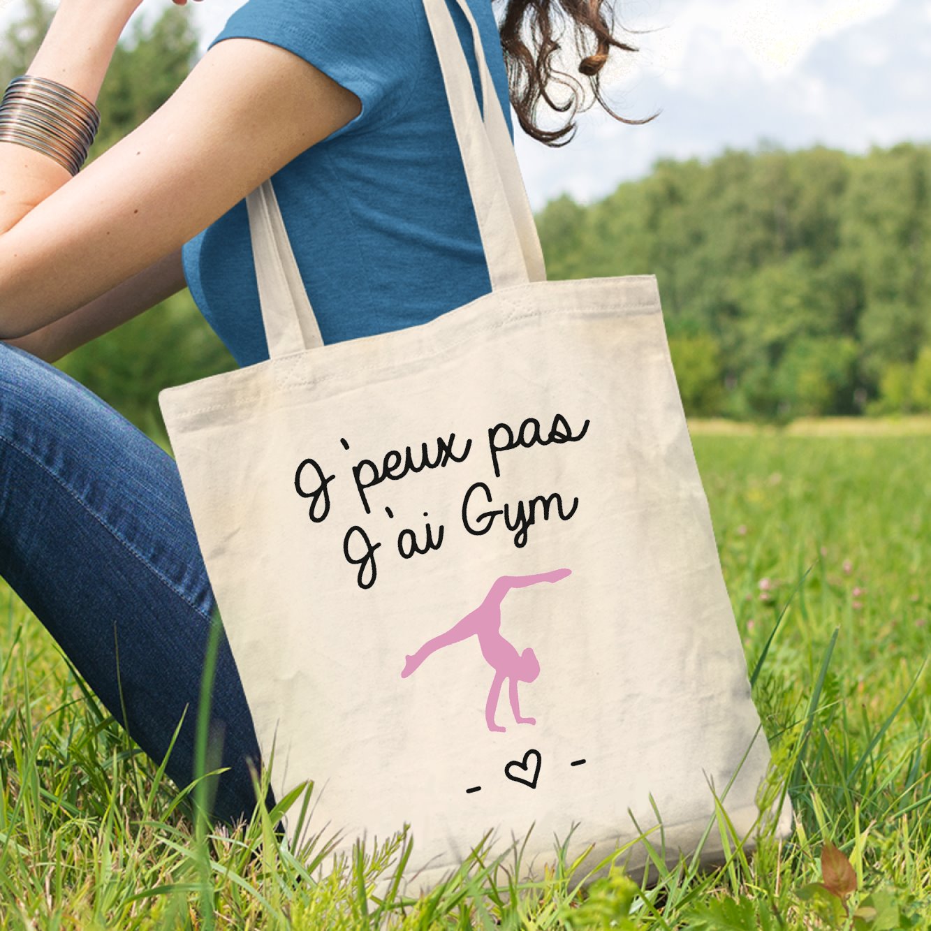 Tote bag J'peux pas j'ai gym Beige