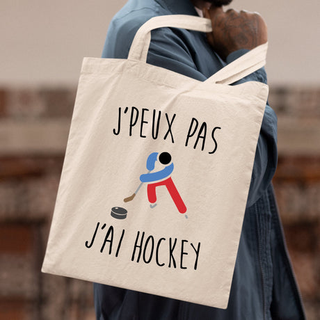 Tote bag J'peux pas j'ai hockey Blanc