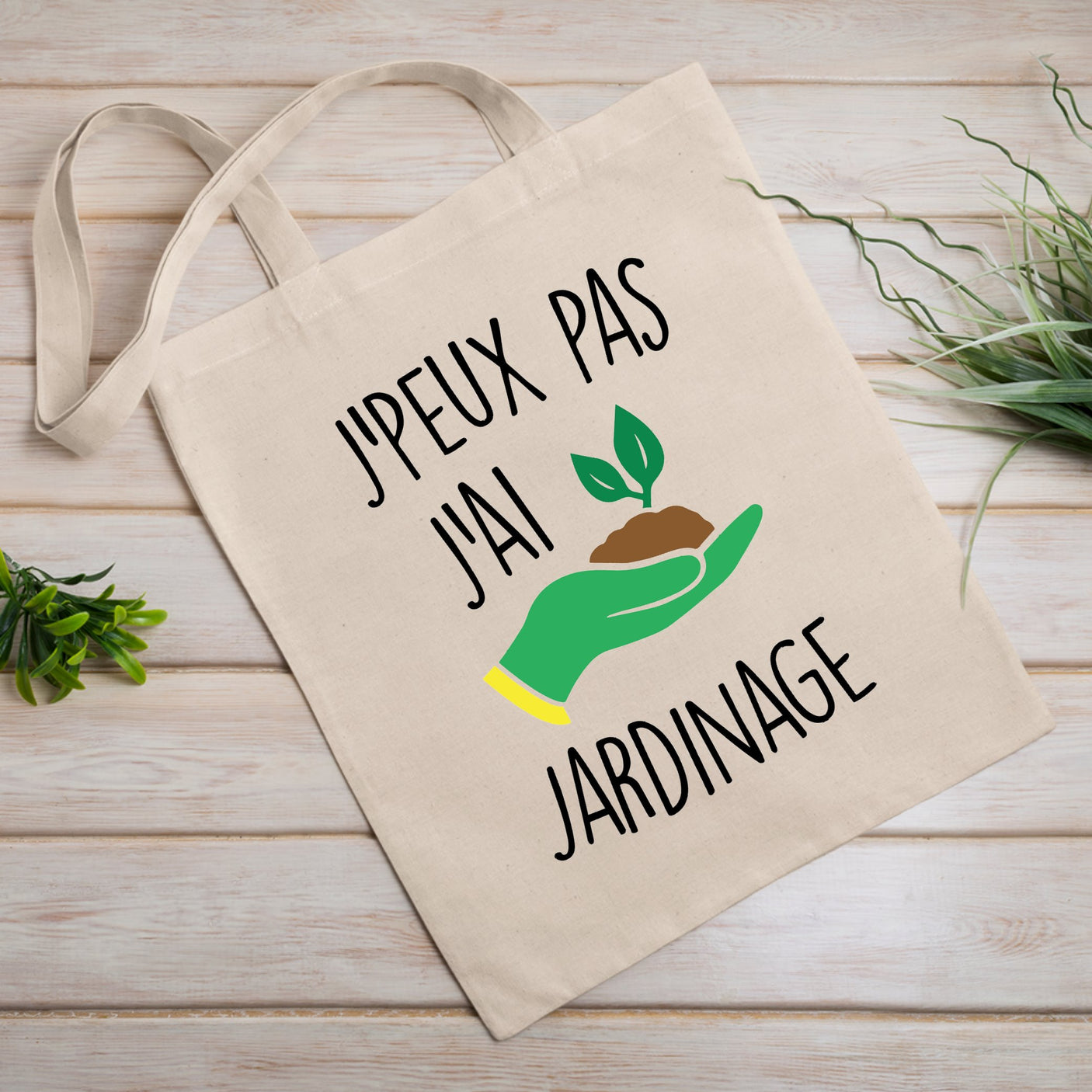 Tote bag J'peux pas j'ai jardinage Blanc