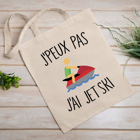 Tote bag J'peux pas j'ai jet ski Blanc