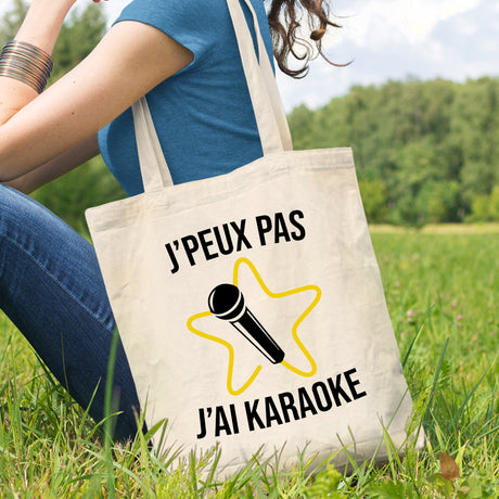 Tote bag J'peux pas j'ai karaoke Blanc