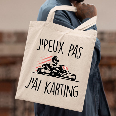 Tote bag J'peux pas j'ai karting Blanc