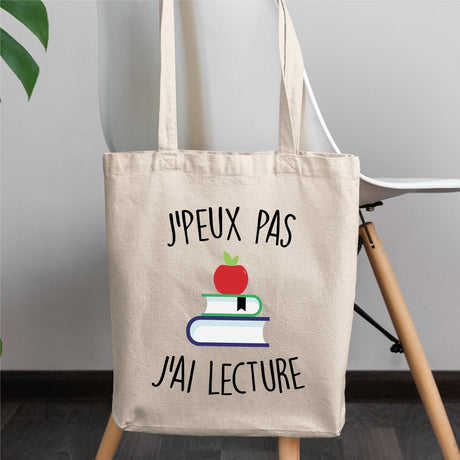 Tote bag J'peux pas j'ai lecture Blanc