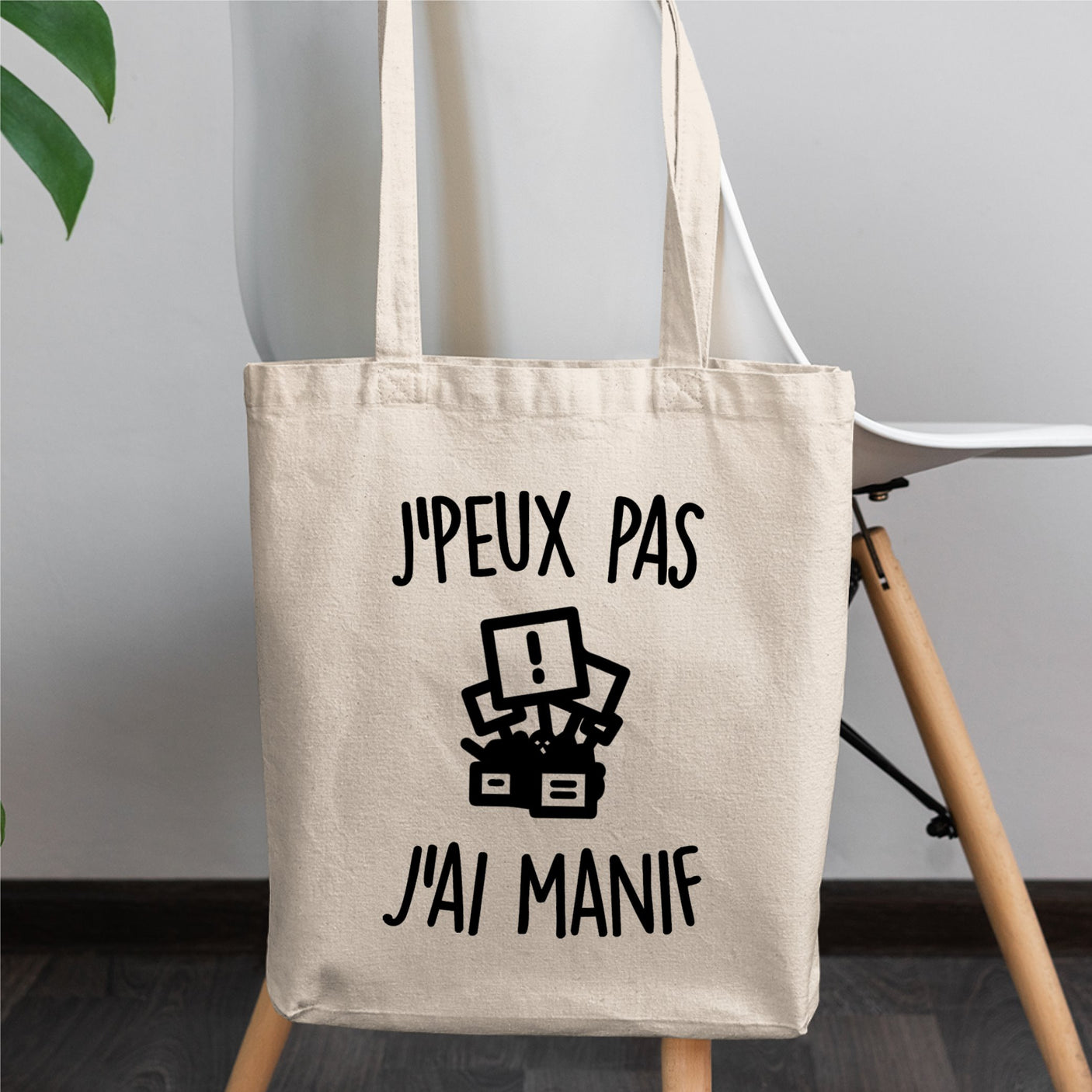 Tote bag J'peux pas j'ai manif Blanc