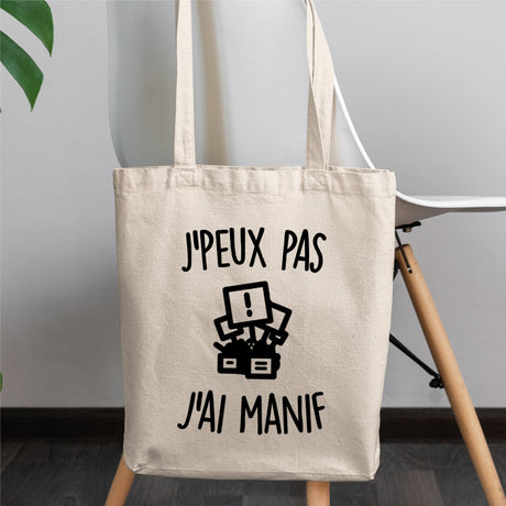 Tote bag J'peux pas j'ai manif Blanc