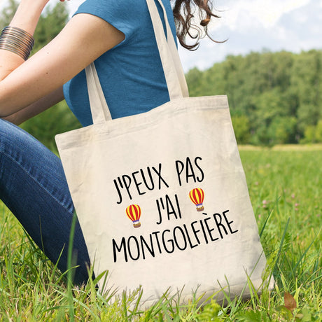 Tote bag J'peux pas j'ai montgolfière Blanc