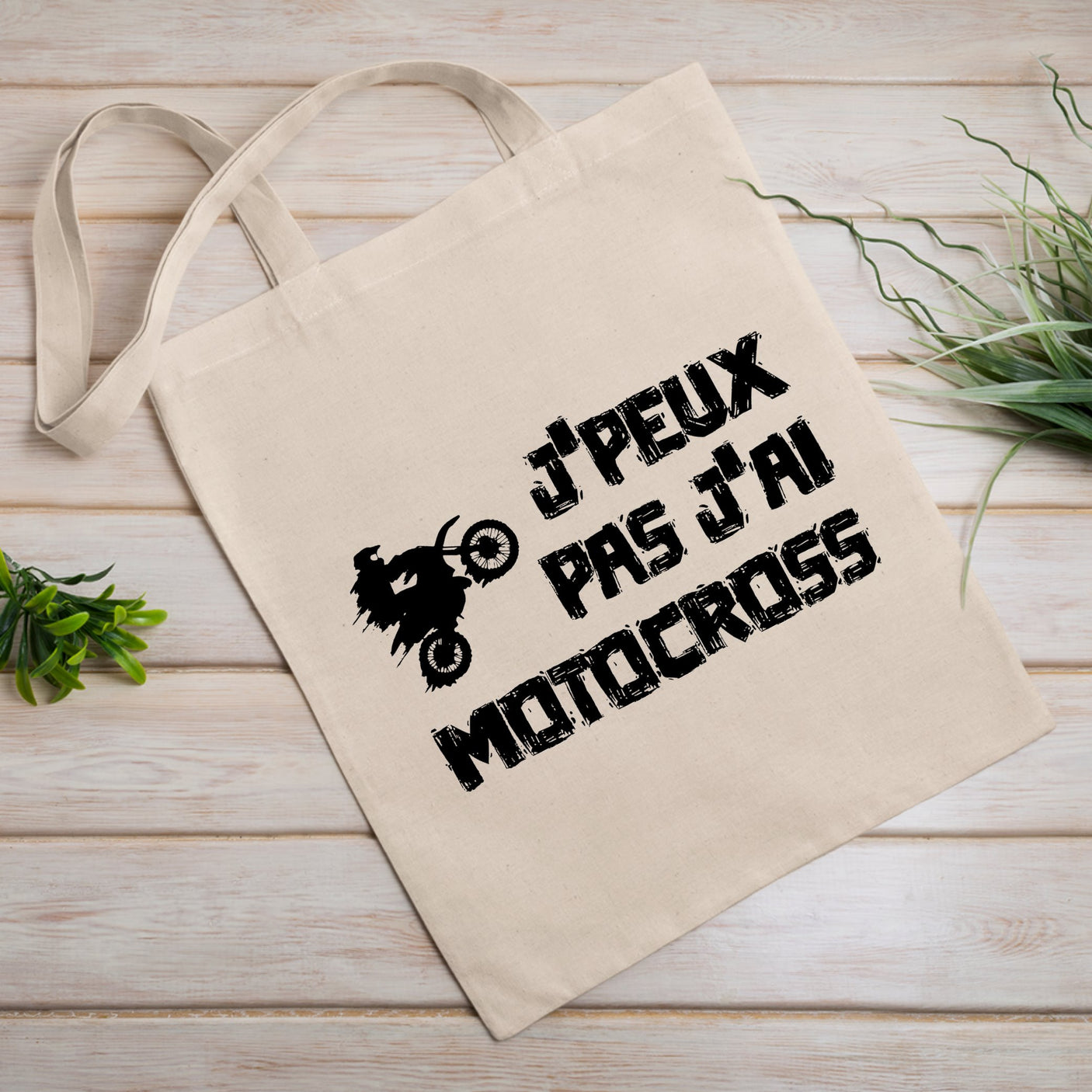 Tote bag J'peux pas j'ai motocross Blanc