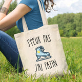 Tote bag J'peux pas j'ai patin Beige