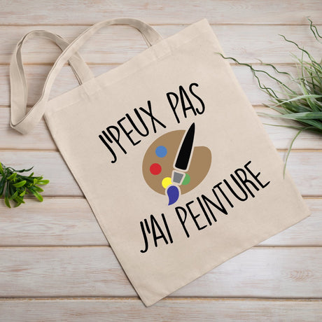 Tote bag J'peux pas j'ai peinture Beige