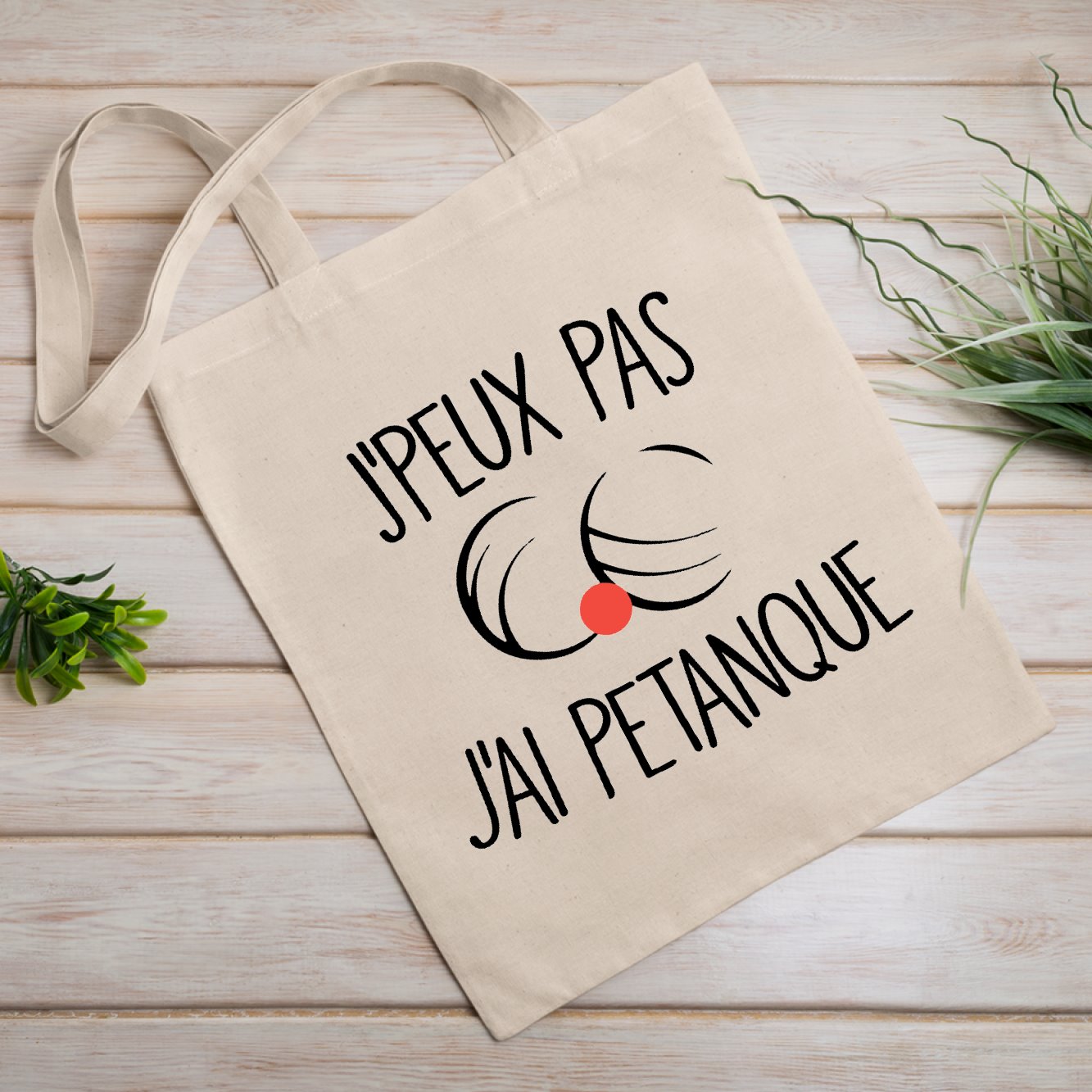 Tote bag J'peux pas j'ai pétanque Beige